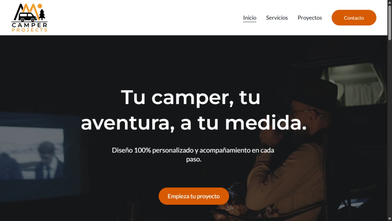 Captura real de la web Camper Projects