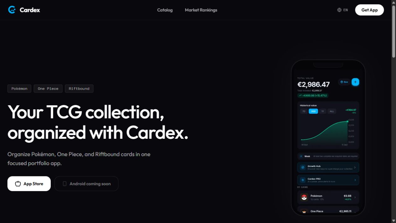 Captura real de la web Cardex