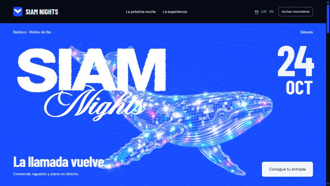 Captura real de la web SIAM Nights